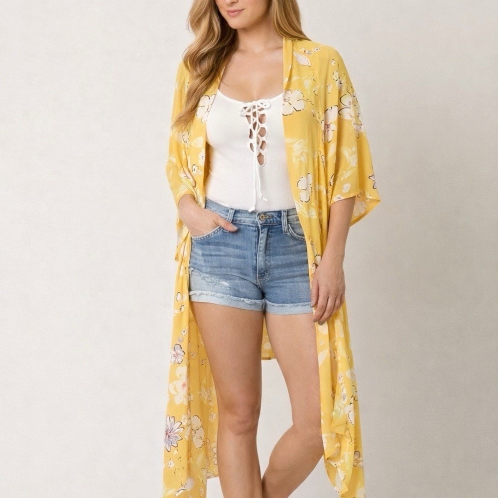Billabong Desert Dreams Flyaway Mango Floral Kimono Duster Swimsuit Cover M/L